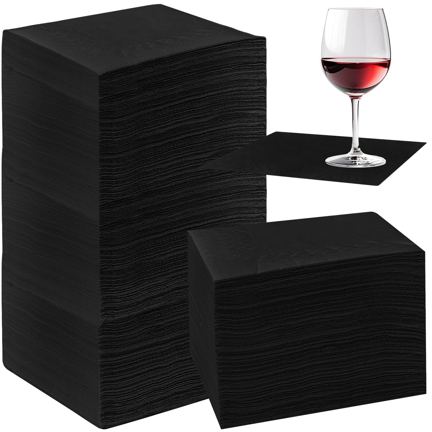 Henoyso 1000 Pack Black Cocktail Napkins Bulk 9.8 x 9.8 Inch Beverage Paper Napkins 2 Ply Disposable Dinner Napkins for Wedding Bar Party Birthday Cocktail Holiday Elegant Restaurant Event