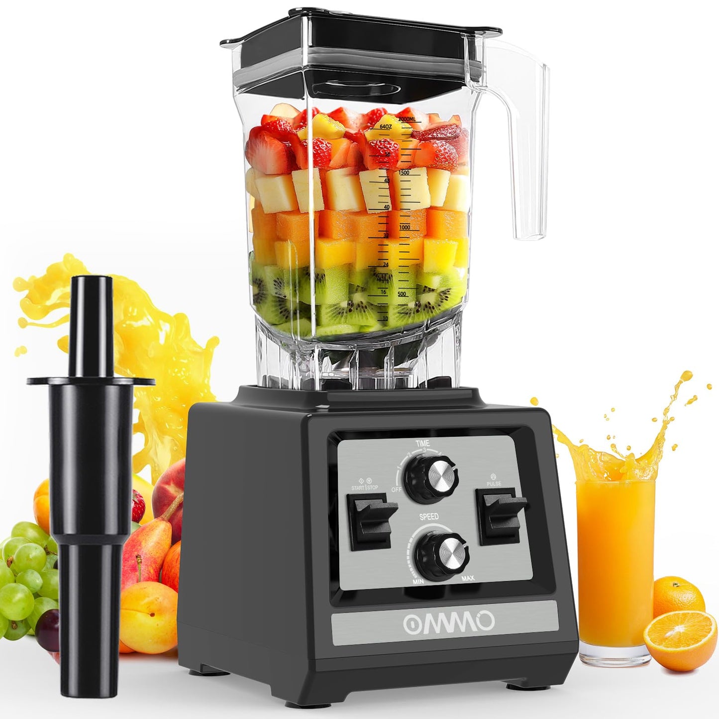 OMMO Blender for Smoothies: 1800W Peak Blenders for Kitchen, 68oz BPA-Free Pitcher, Timer & Speed Control, 6 Stainless Steel Blades, Dishwasher Safe Blender for Ice Crush/Smoothies/Frozen Drinks/Grey