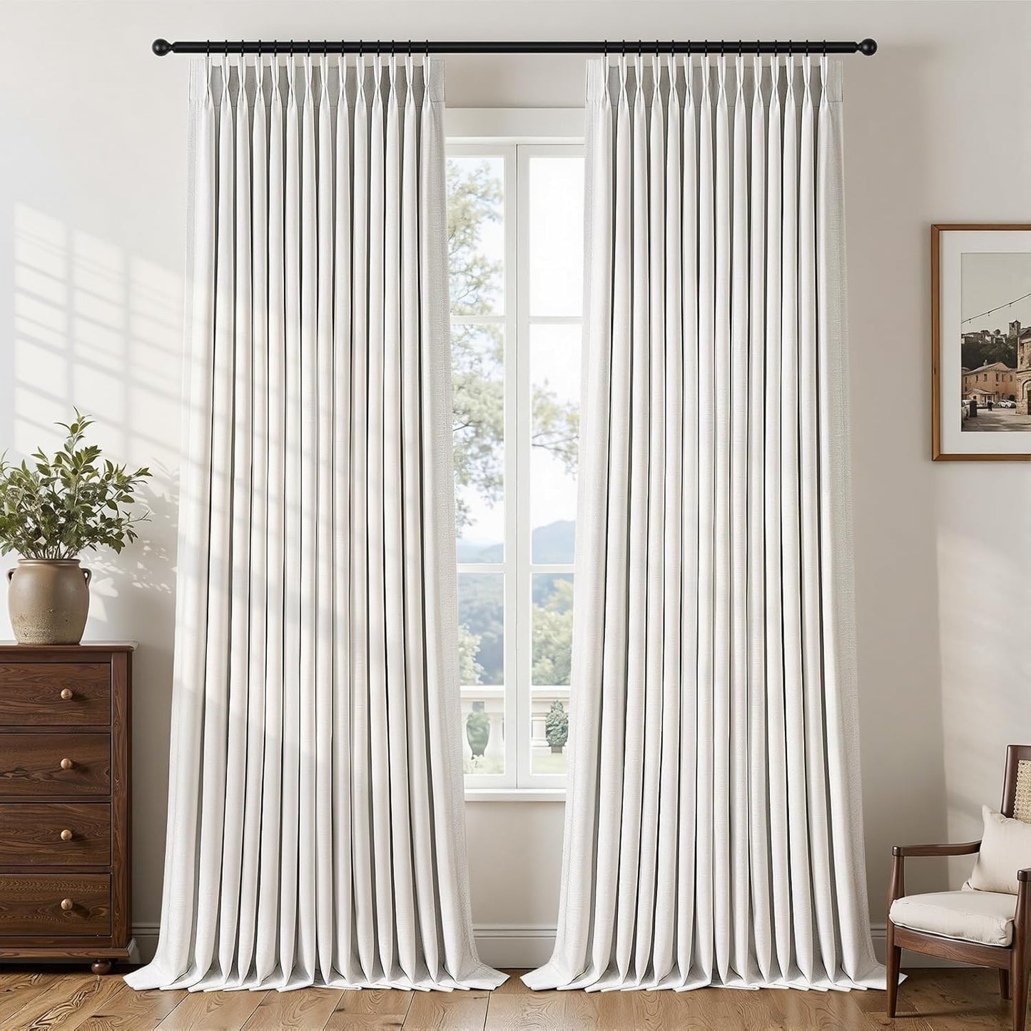 Topfinel 96 Inch Pinch Pleated Blackout Curtains Double Layer for Bedroom, Natural Beige Linen Blend 100% Blackout Sliding Door Panels, Cozy Modern Thermal Insulated Drapes 40" W*96" L