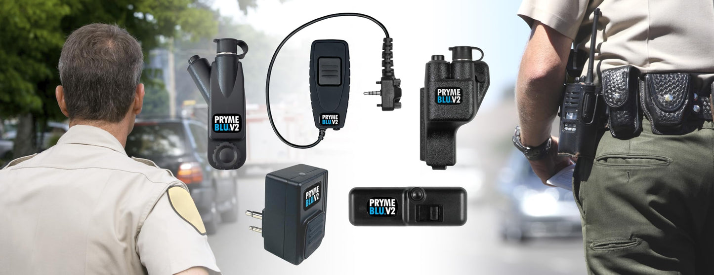 PRYMEBLU® BT-503-V2 Bluetooth Wireless PTT Button and Headset Adapter. Compatibility: Designed to fit Motorola Two-Pin M1 (x03) radios, Including Digital Models.