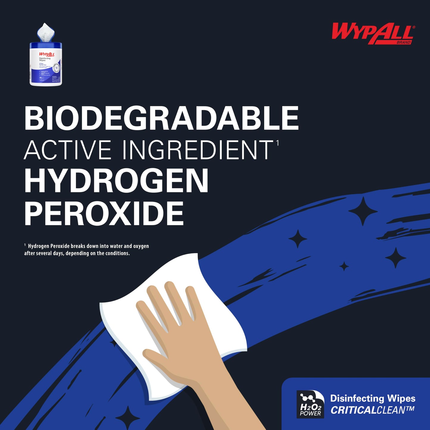 WypAll® Brand Disinfecting Wipes (54481), Hydrogen Peroxide Disinfectant Cleaner for Commercial, Industrial & Healthcare, 5.75"x7" Wipes, Fresh Scent (3 Canisters of 185 Sheets)