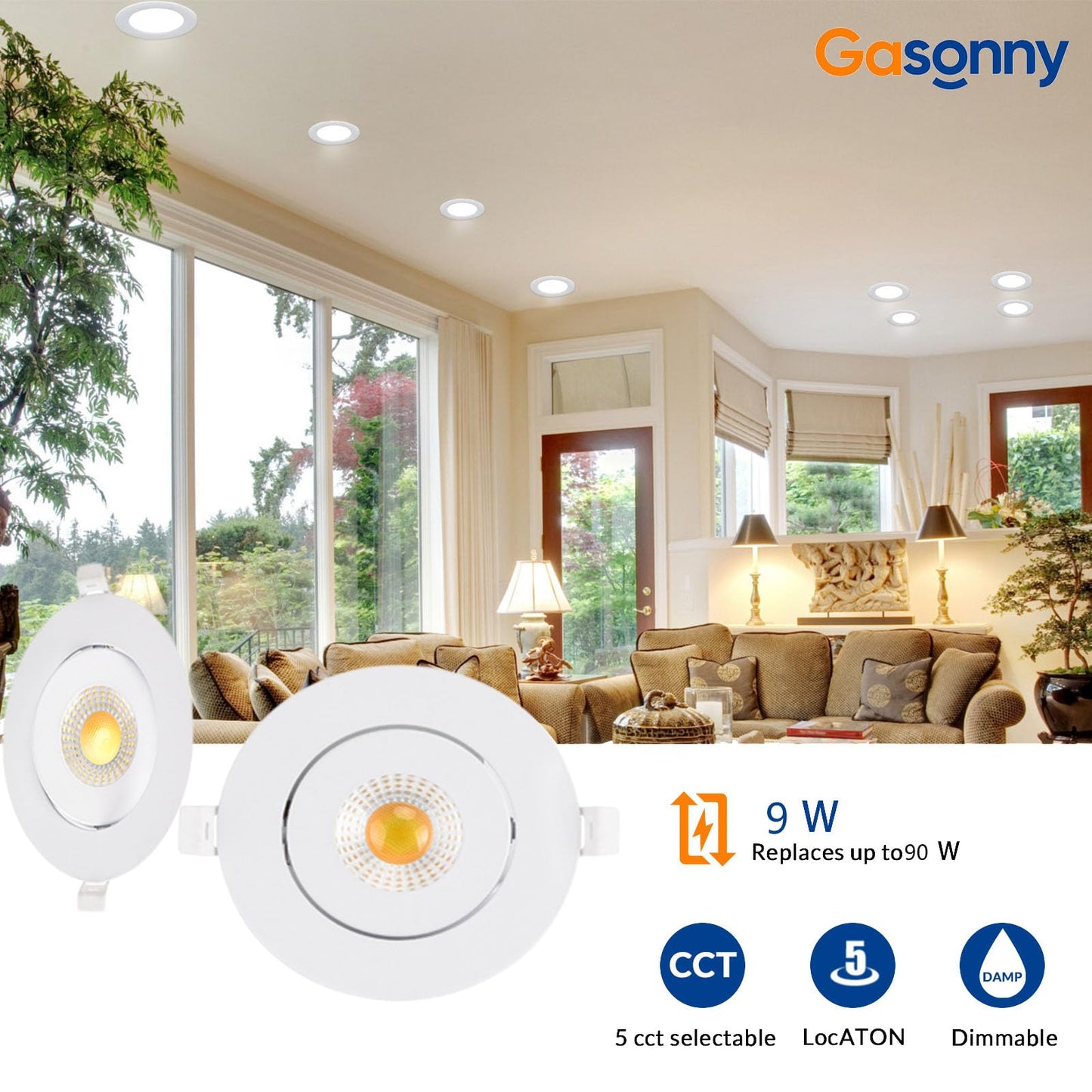 4 Inch Led Recessed lights Ultra-Thin Adjustable Eyeball Gimbal LED Recessed Lighting with Junction Box 9 Watts 750Lm Dimmable ceiling light ETL Listed (2700K/3000K/3500K/4000K/5000K Option 6Pack)