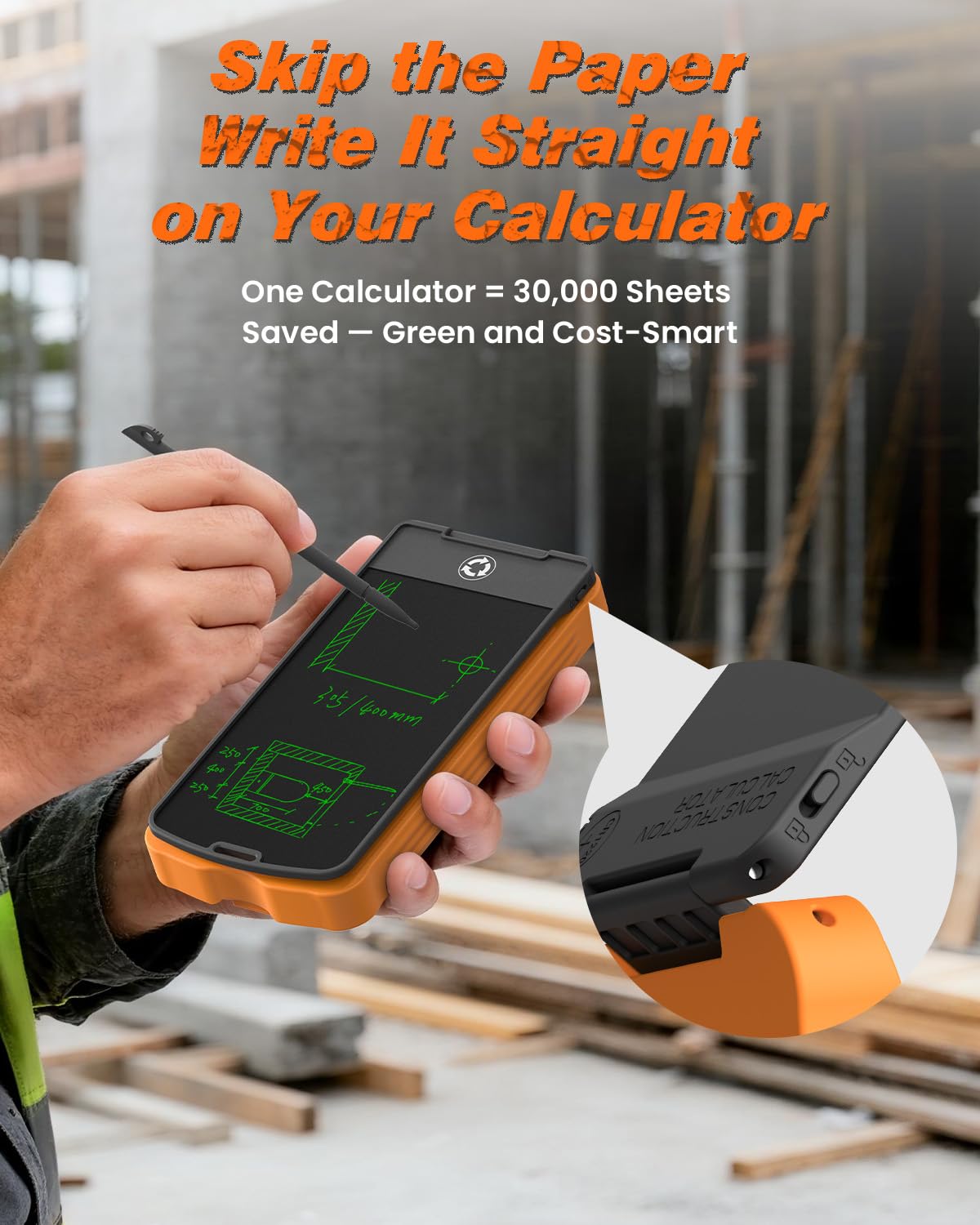 Construction Calculator with Writing Tablet Industrial & Scientific ROATEE Engineering Calculator for Contractor, Concrete Pocket Feet-inch-Fraction Calculators for Carpenter, Framer, Remodeler