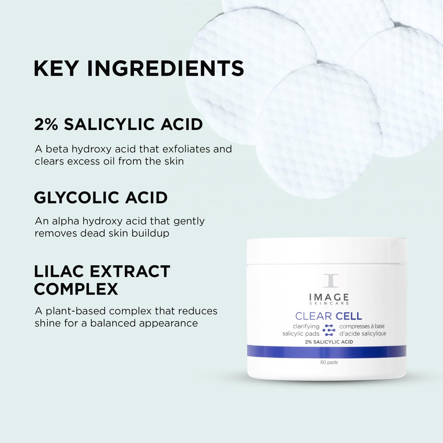 IMAGE Skincare, CLEAR CELL Salicylic Clarifying Pads, Exfoliating Wipes to Clarify Pores for Oily Prone Skin, 60 Pads