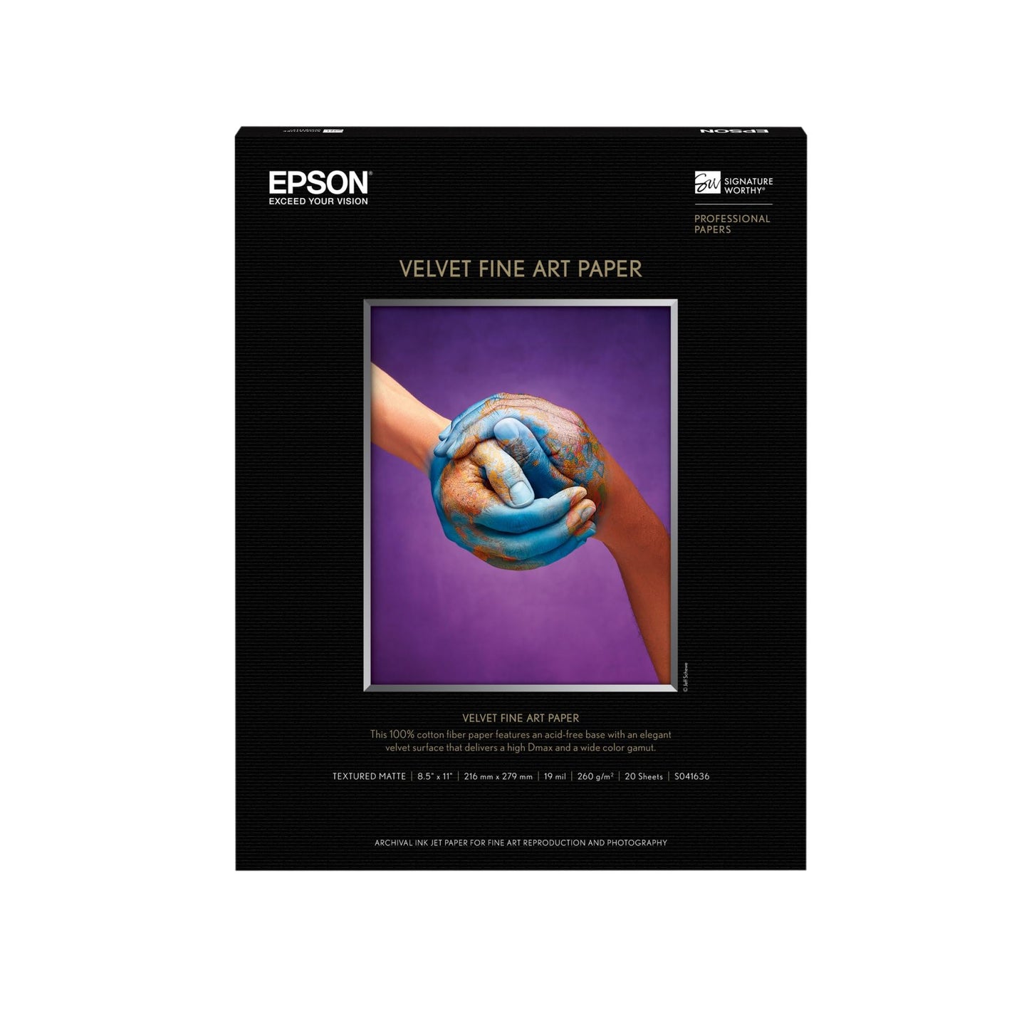 Epson Velvet Fine Art Paper (8.5x11 Inches, 20 Sheets) (S041636), White