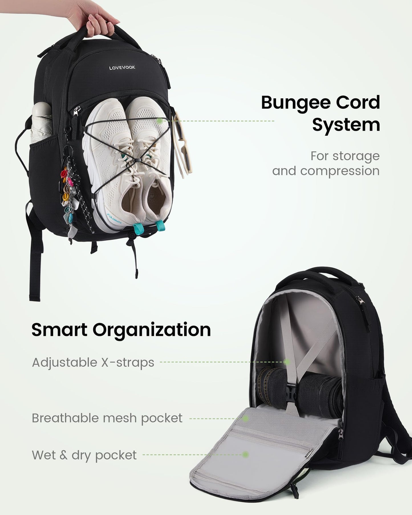 LOVEVOOK Everyday Laptop Backpack for Women & Men With Giant Tumbler Holder,15.6 Inch Classic Travel Work College Teacher Carry on Backpack Purse,Waterproof Computer laptop Bag Hiking Backpack,Black
