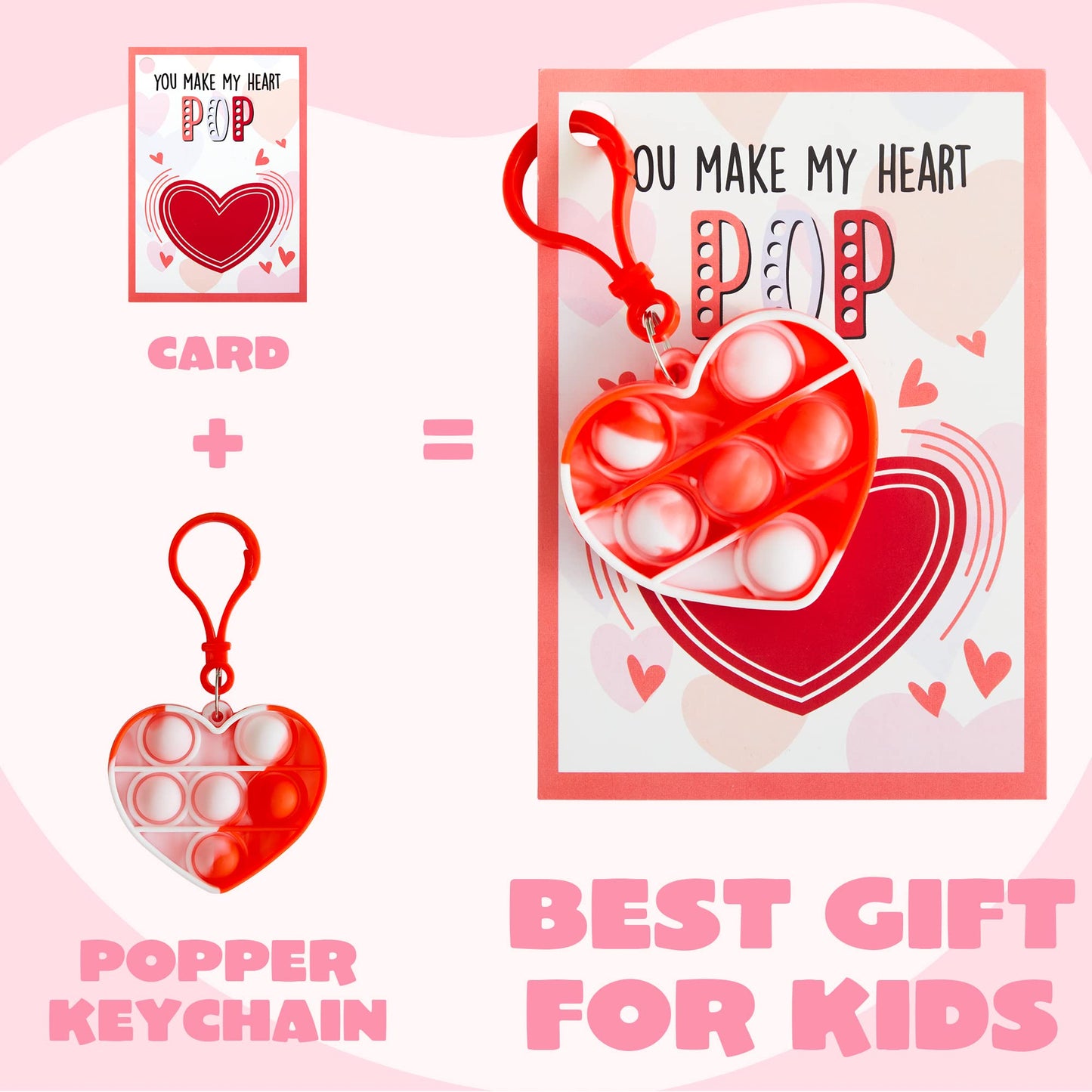 JOYIN 12 Packs Valentine's Day Cards with pop Keychain Toys, Stress Anxiety Relief Toys with Cards for Kids Valentine's Classroom Exchange Prizes, Valentine's Day Party Favors