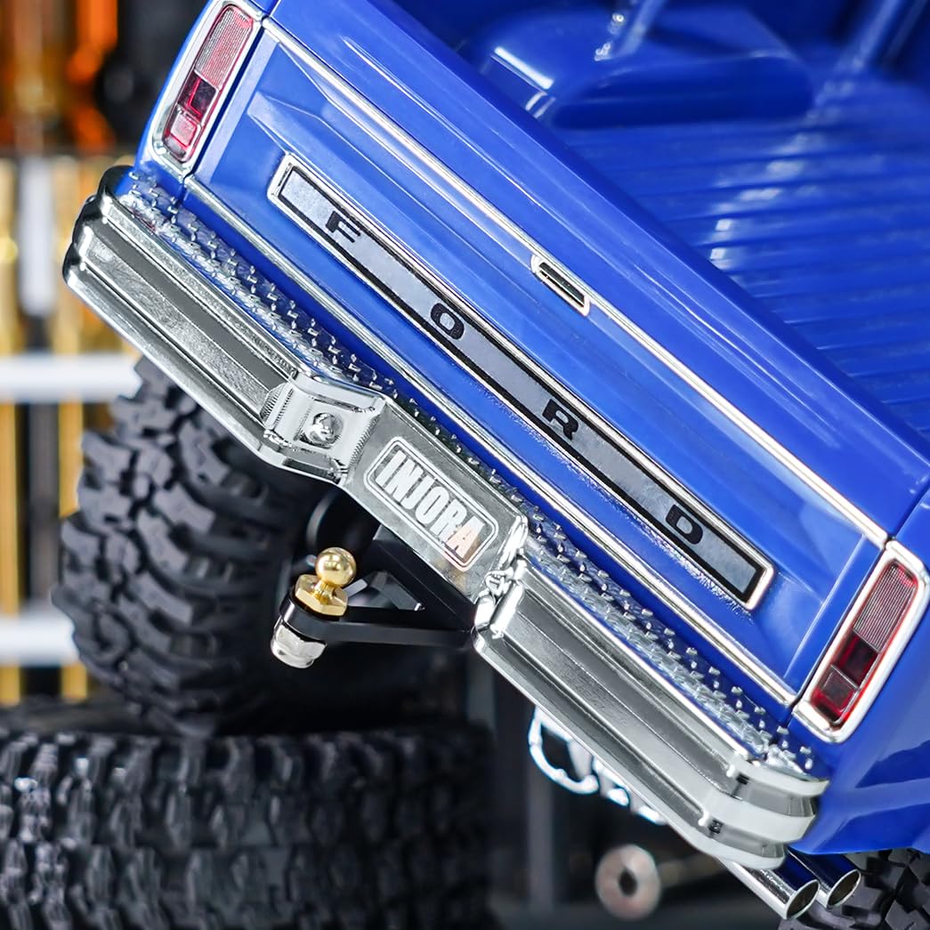 INJORA 33g Front and 33g Rear Bumper with Dual Exhaust - CNC Aluminum Bumper Set for 1/18 RC Crawler TRX4M High Trail F150 Upgrade