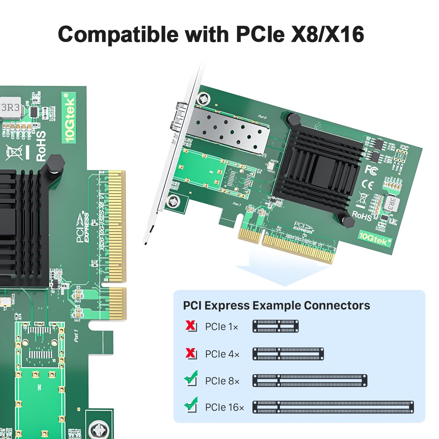 10Gtek 10Gb PCI-E NIC Network Card, Single SFP+ Port, with Intel 82599EN Controller, Ethernet LAN Adapter Support Windows Server/Linux/VMware, Compare to Intel X520-DA1(Intel E10G42BTDA)