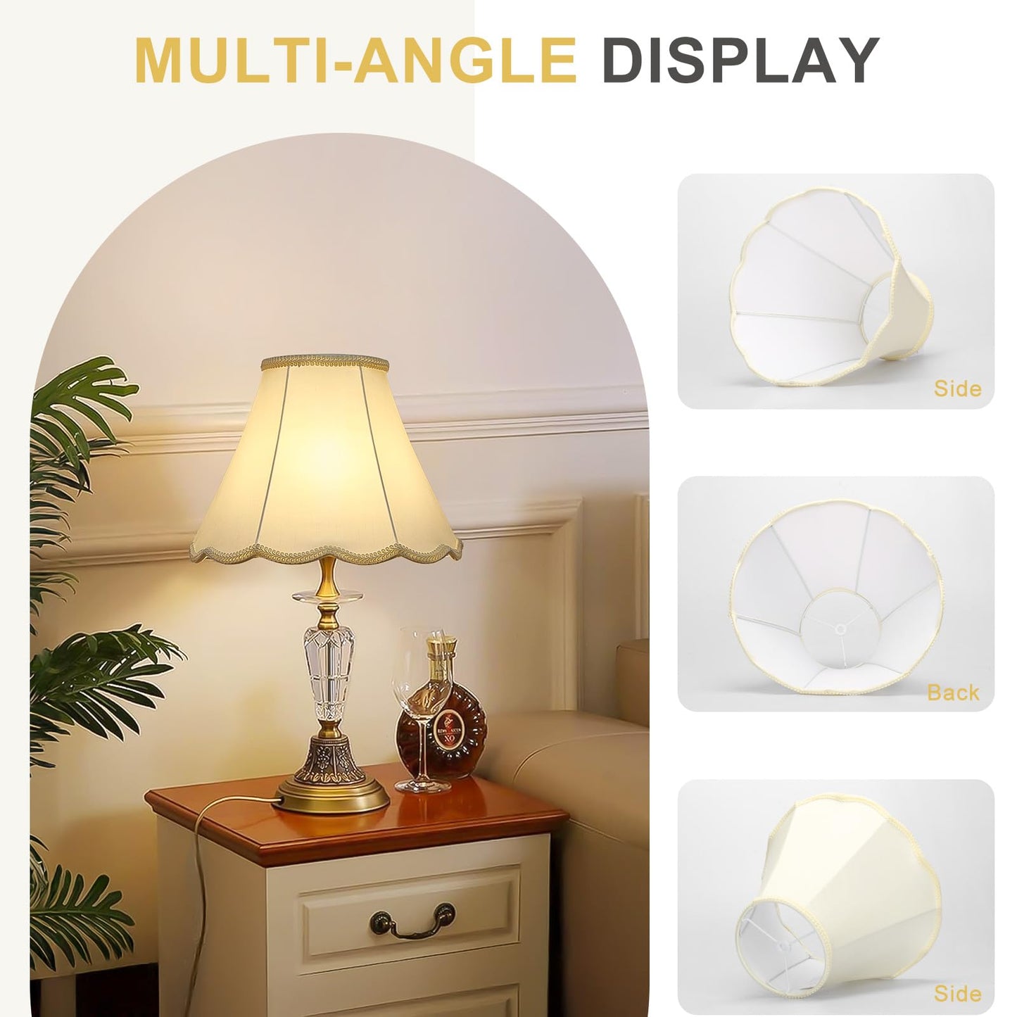 Medium Lamp Shades Set of 2, Cream Lamp Shade for Floor Lamps Table Lamps, 6.1"Top x 13"Bottom x 9.6"High, Scalloped Lamp Shade with Petal Edge Braid, Spider, Harp Holders Included, Assembly Required