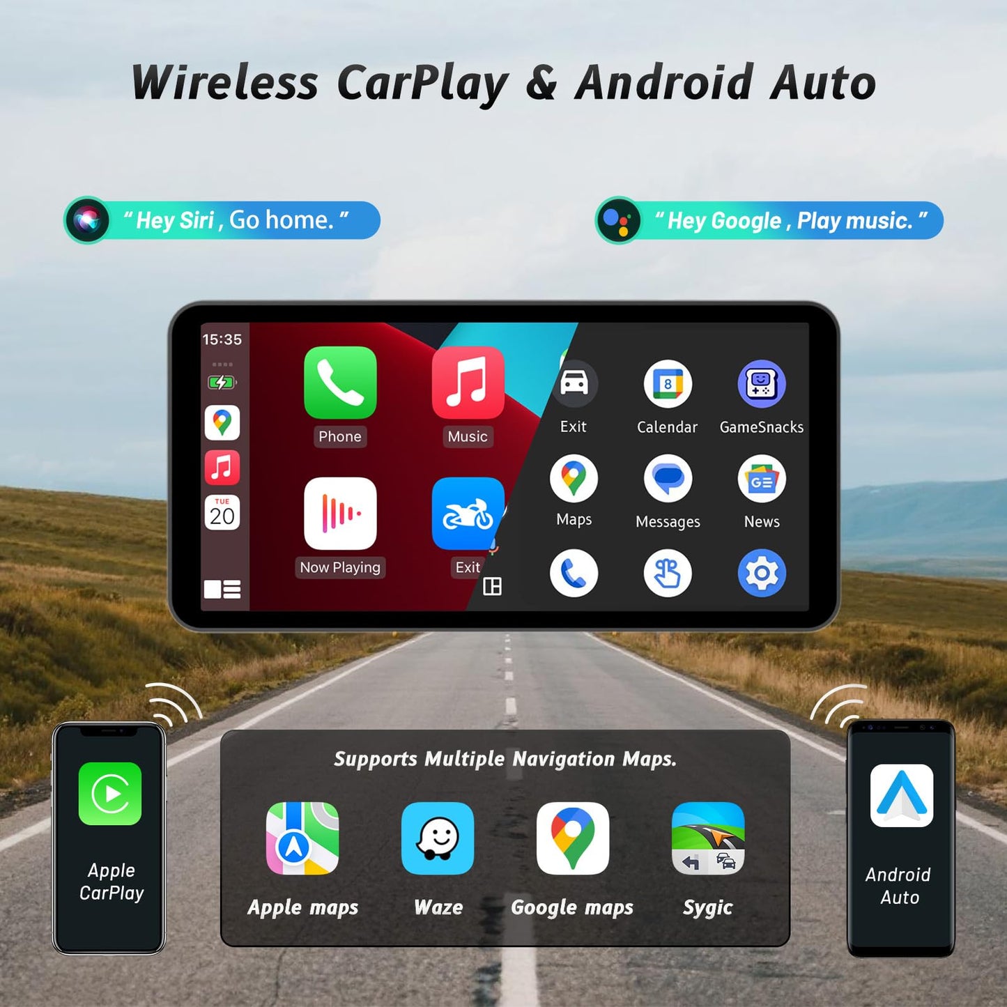 6-Inch Motorcycle Smart Display – Wireless CarPlay & Android Auto | Bluetooth Voice Control | IP67 Waterproof | HD Touchscreen | Easy Install | Fits Most Bikes | OTA Updates