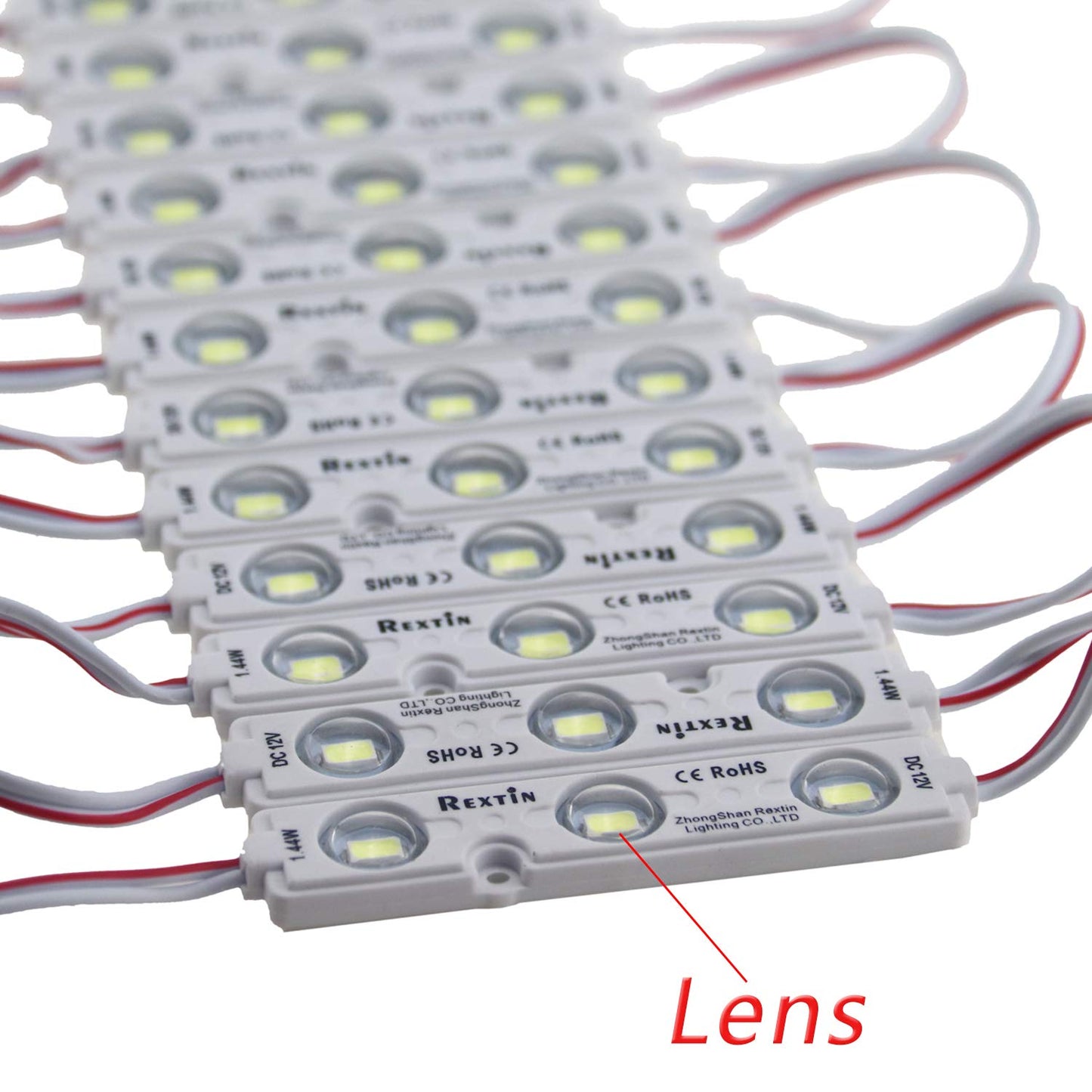 Rextin Super Bright 200pcs 3 LED Module White 5630 5730 SMD 40-45LM Per led Waterproof Decorative Light for Letter Sign Advertising Signs with Tape Adhesive Backside