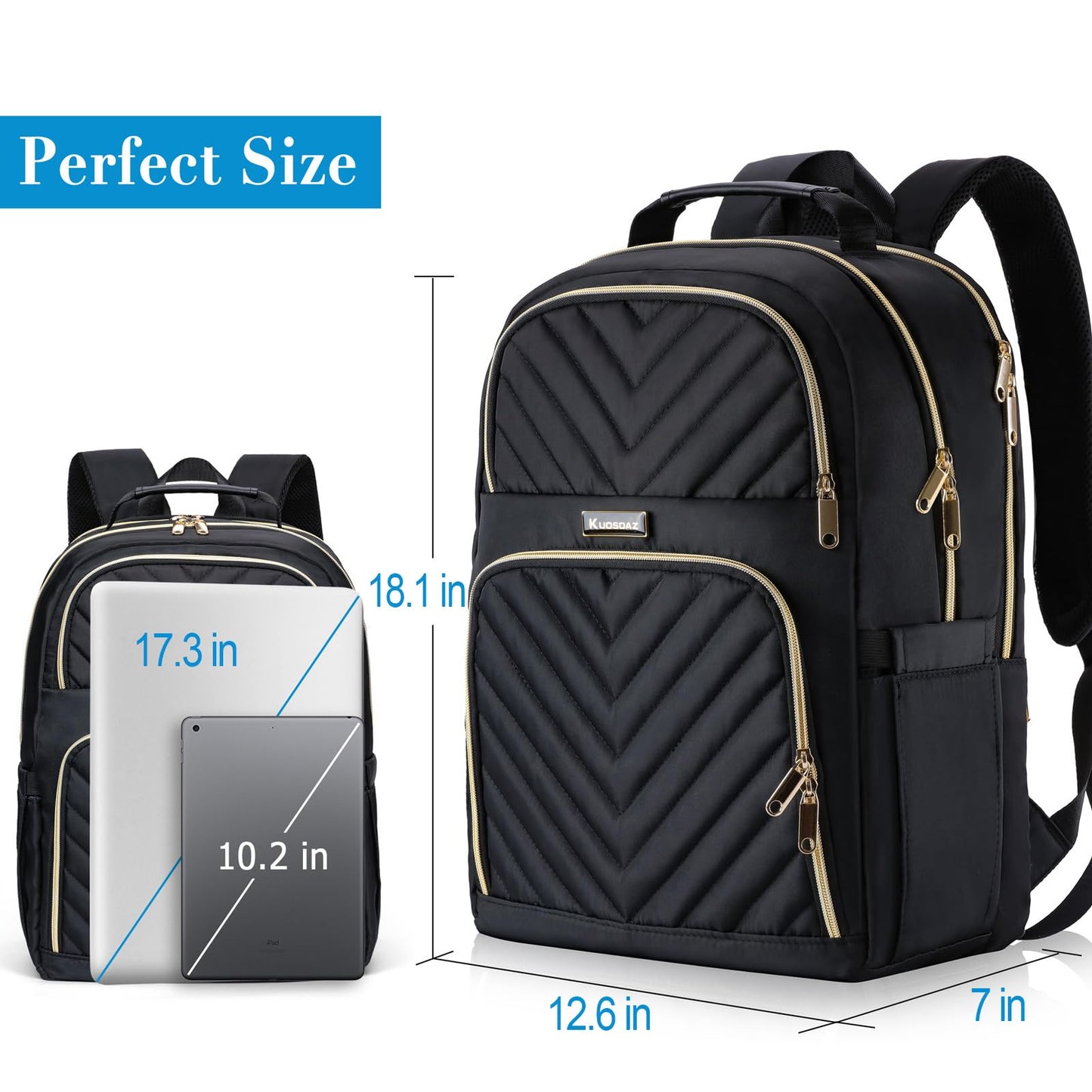 Kuosdaz Backpack for Women, 17.3 Inch Large School Backpack, Girls Bookbag, Big Work Travel Laptop Back Pack Purse Casual Daypacks, Black