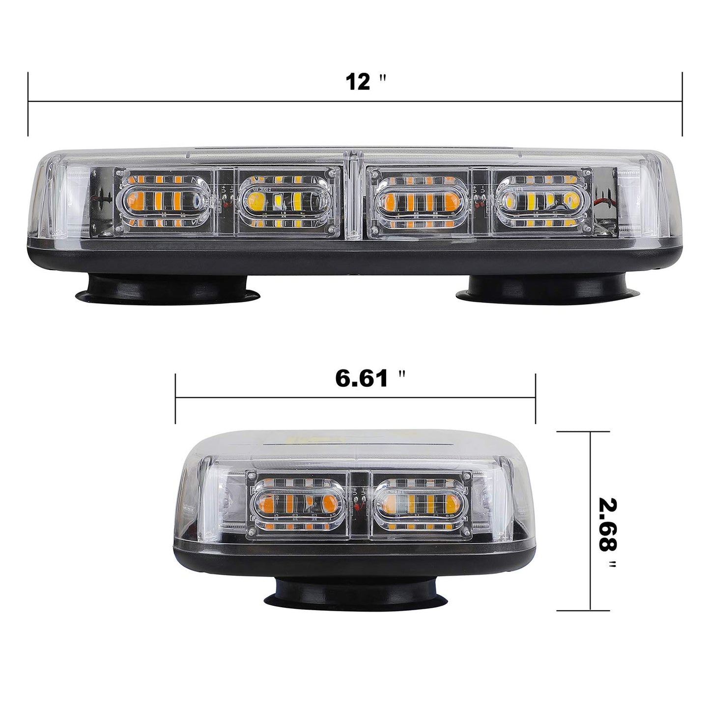 ASPL 2pcs 48LED Roof Top Strobe Lights, High Visibility Emergency Safety Warning LED Mini Strobe Light bar with Magnetic Base for 12-24V Snow Plow, Trucks, Construction Vehicles (Amber/White)