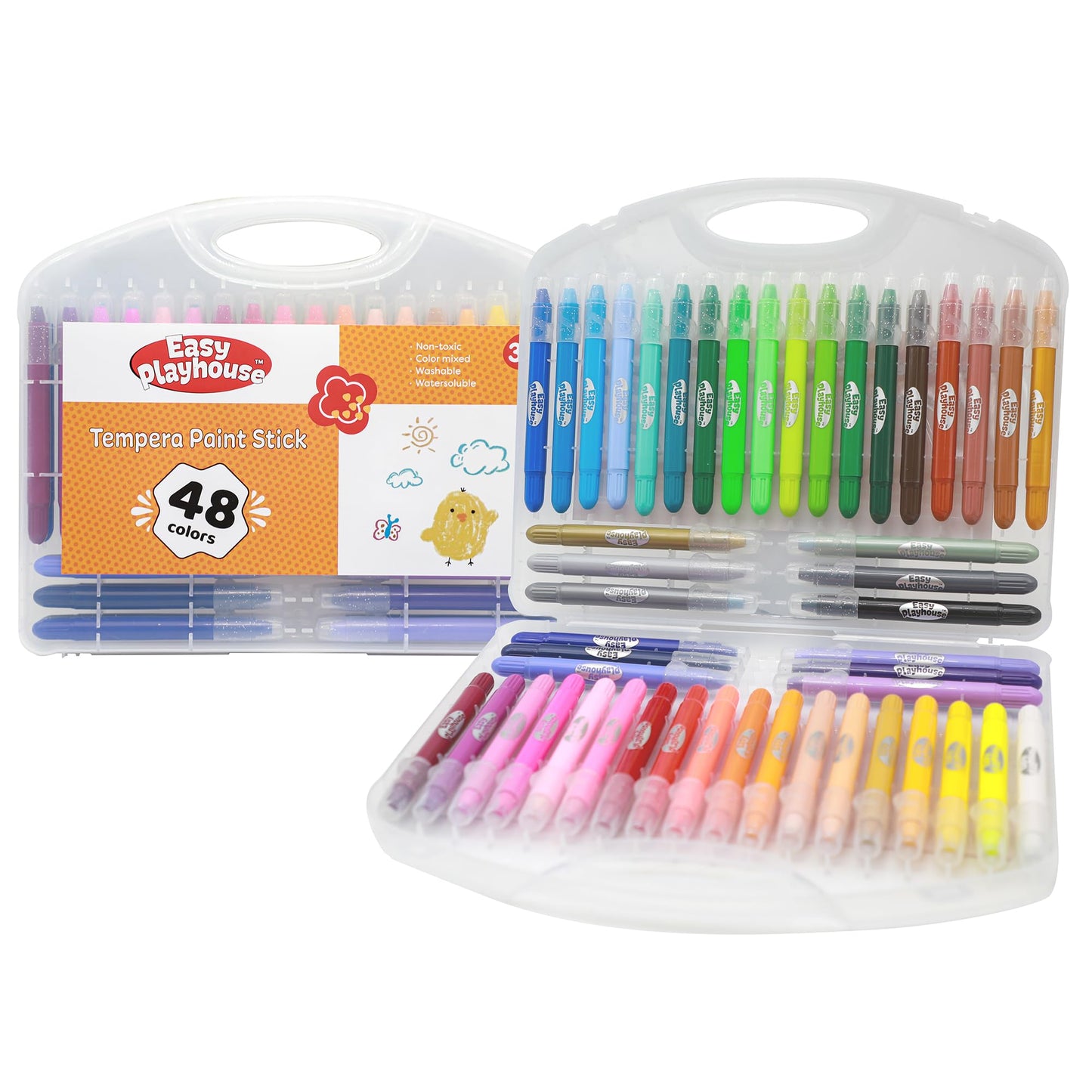 Shanghai Yiren Machinery Easy Playhouse: Tempera Paint Sticks - 48pk, Vibrant Color Set, Non-Toxic, No Mess, Washable, Water Soluble, Quick Drying, Art-Craft Supplies, Kids 3+