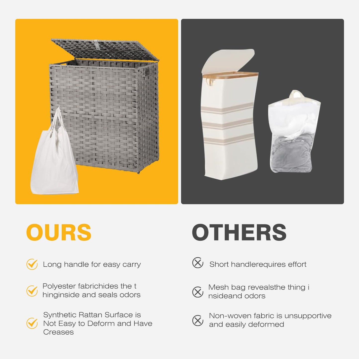 NEWBULIG Laundry Hamper with Lid, 29 Gallon (110L) Wicker Clothes Basket, Double Woven Clothes Basket Organizer for Bedroom, Bathroom & Laundry Room, Grey