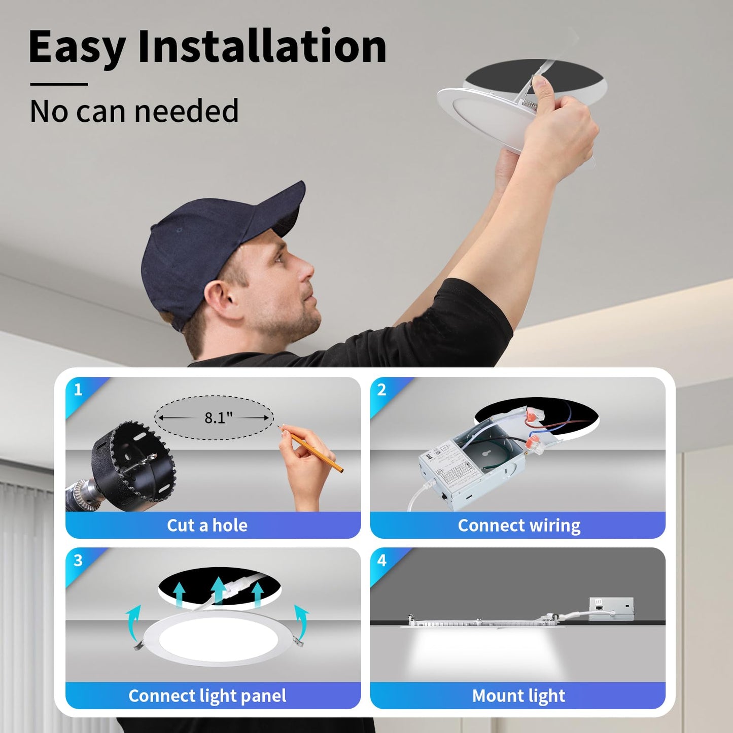 24 Packs 8 Inch Recessed LED Light: Ultra Thin LED Recessed Lighting with Junction Box, 3000K/4500K/6000K Selectable,Ceiling Light, High Brightness 1800LM Dimmable Canless LED Downlight