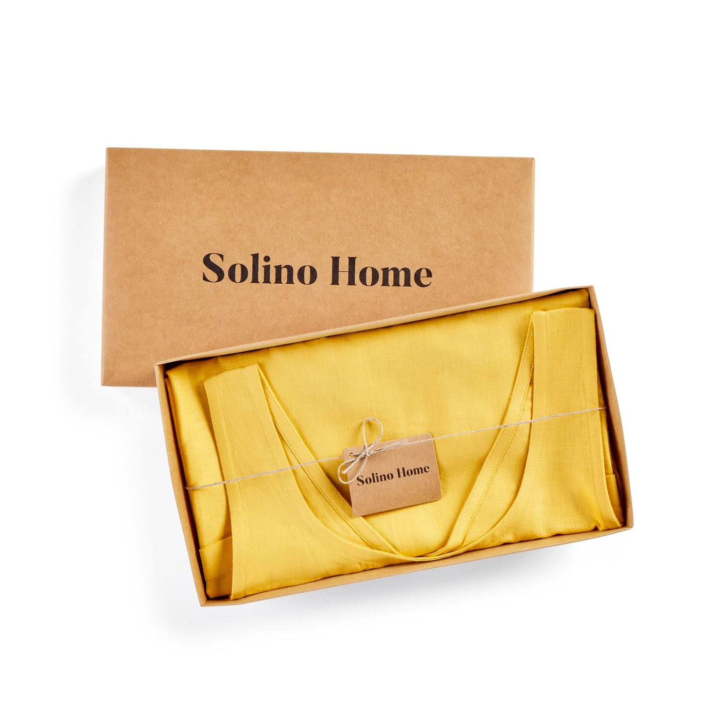 Solino Home Cross Back Linen Apron with Pockets for Gardening, Kitchen - Marigold Yellow Pinafore Smock Apron 100% Pure Linen for Men & Women - Handcrafted from European Flax
