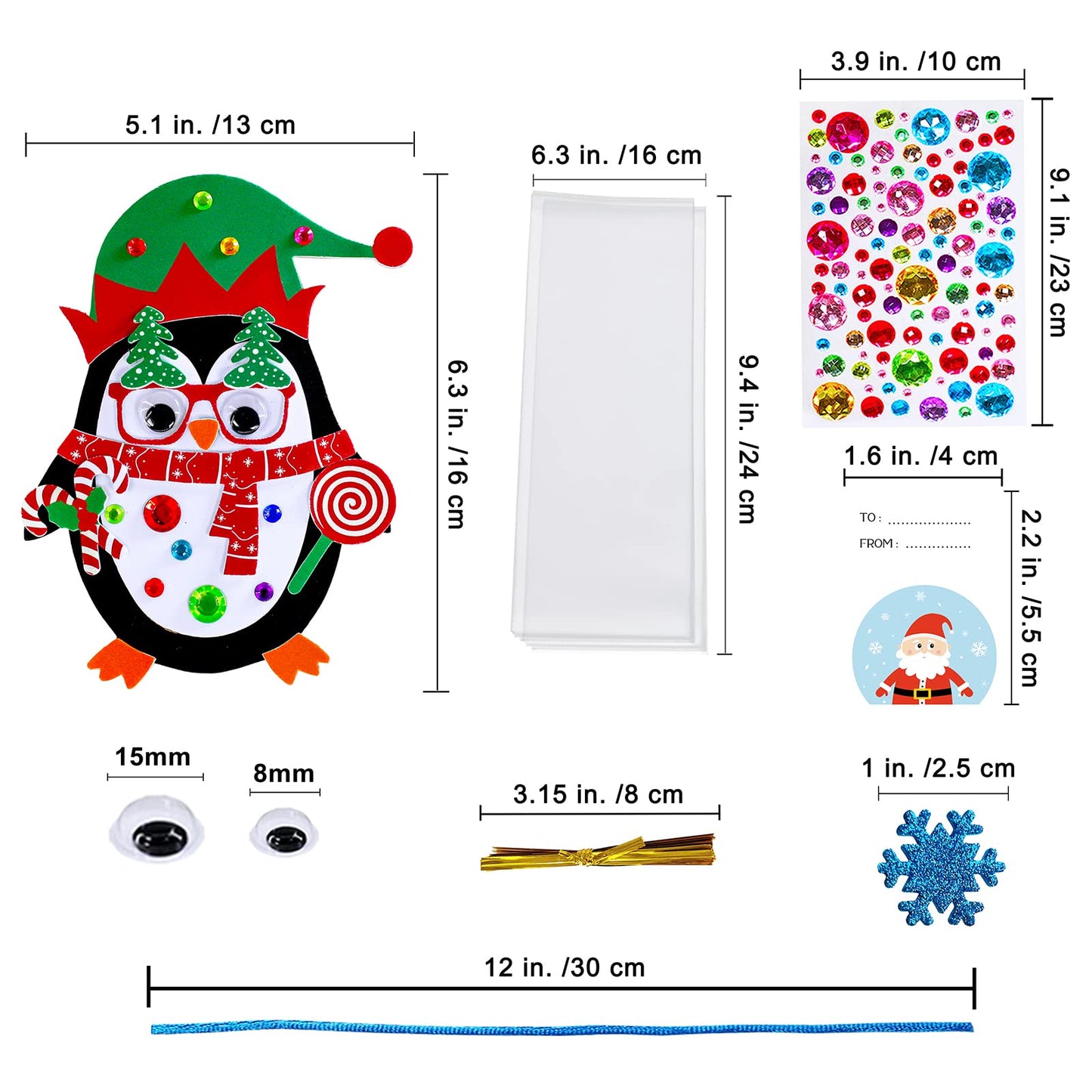 Winlyn 24 Sets Christmas Craft Kits Winter Crafts DIY Christmas Penguin Ornaments Decorations Art Sets Foam Penguin Christmas Stickers for Kids Holiday Festive Home Classroom Activities Party Favors