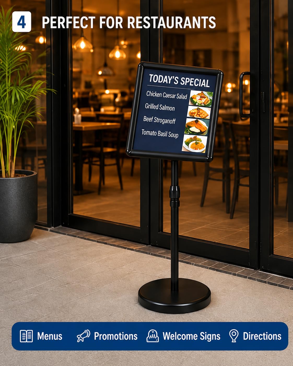 BNUM Adjustable Poster Stand 8.5 x 11 Sign Holder with Weighted Base Floor Standing Display Stand for Menus, Flyers, Check-In Signs, Weddings, Restaurants, Stores & Offices (Round Corner)