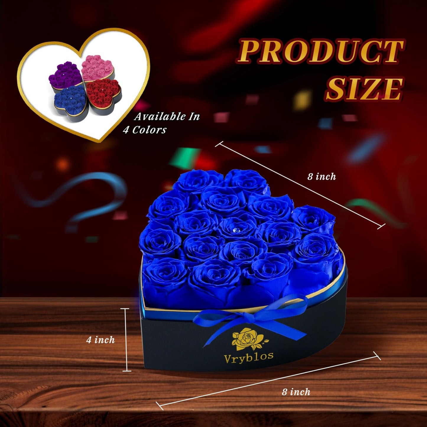 Vryblos Forever Blue Roses in a Box Heart Shaped 16 Preserved Flowers for Delivery Grade A Quality 100% Real Immortal Flower Eternal Birthday for Her Mom Women Wife Girlfriends (Heart-Blue)