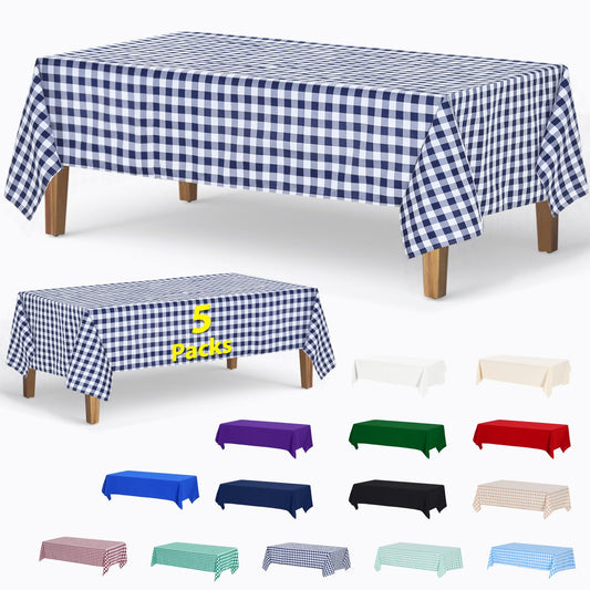 ABCCANOPY 5 Pack Rectangle Polyester Tablecloth 60 x 84 Inch Checkered Indoor Outdoor Stain-Resistant Washable Heavy-Duty Fabric Table Cover Elegant Home Decor Navy Blue and White Gingham