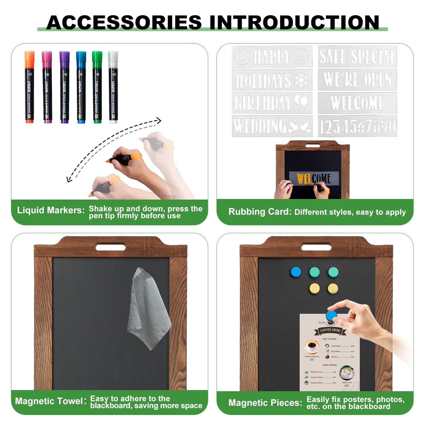 Magnetic Sandwich Board Sign - 40 x 20 Inches Brown Large Wooden A-Frame Chalkboard, Double-Sided Outdoor Easel Display for Sidewalk, Restaurant, Cafe, Shop, Wedding, Party or Business