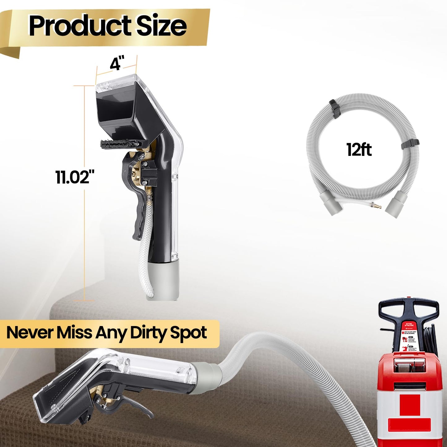 Upholstery Attachment Compatible with Rug Doctor Mighty Pro,X3,Wide Track Carpet Cleaner,Upgrade Metal Trigger,12ft Hose,Clean Carpet,Stair, Mattresse,Remove Dirt and Odor,2-Year Warranty