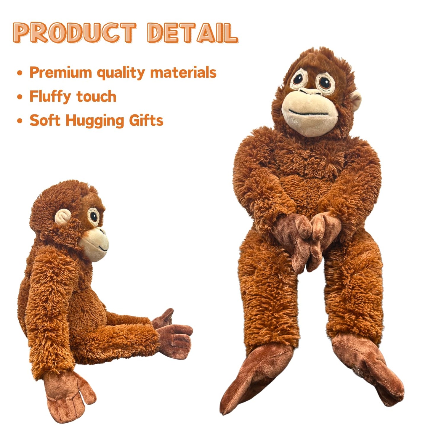 TQJOUJOU Punch Monkey Plush, Punch The Monkey Soft Stuffed Throw Pillow, Cuddly Zoo Animal Friend for Hugging (Orange)