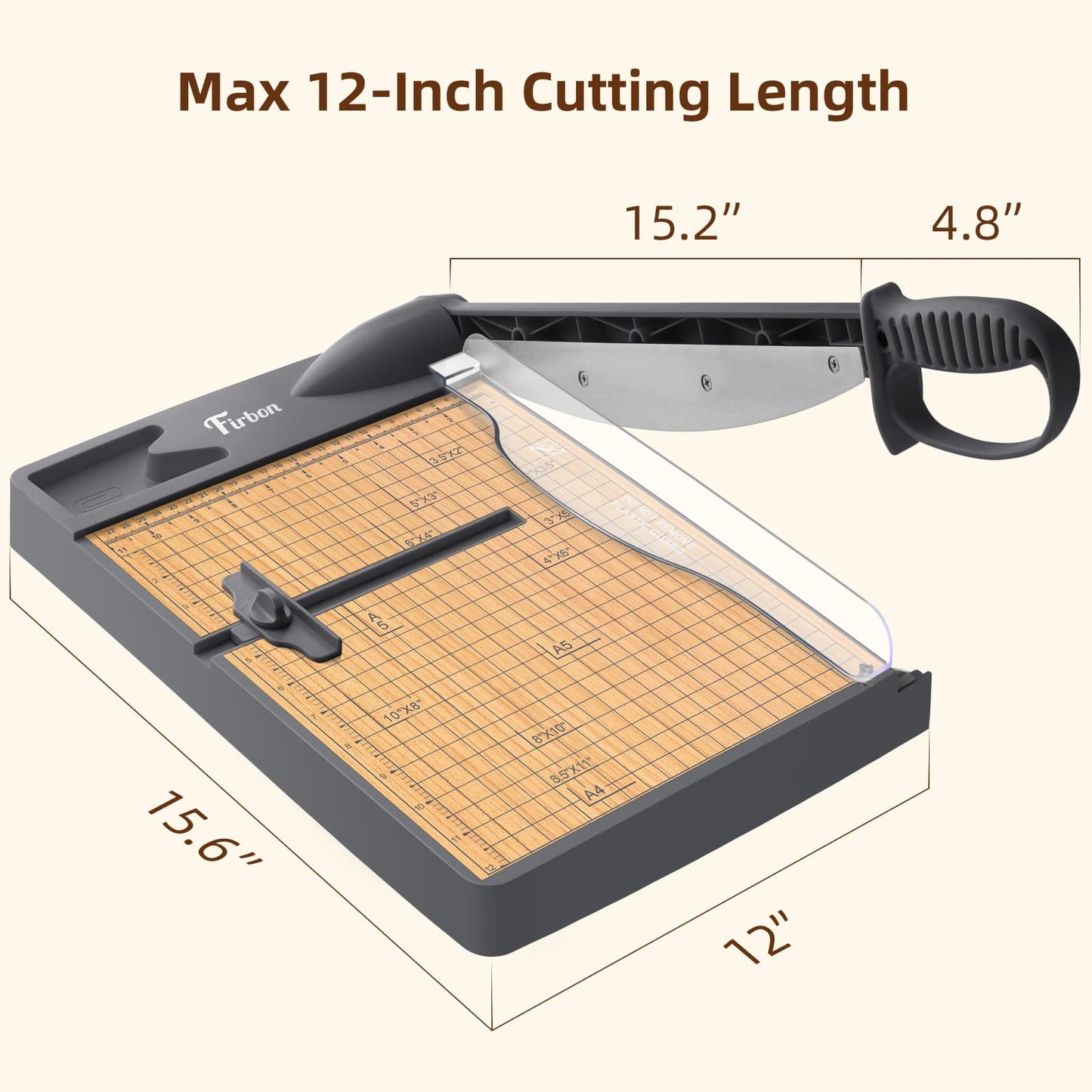 Firbon 12-Inch Wood Base Guillotine Paper Cutter, Heavy Duty 30-Sheet Capacity Precision Paper Trimmer for Cardstock, Photos, A4 Paper, Office & Classroom