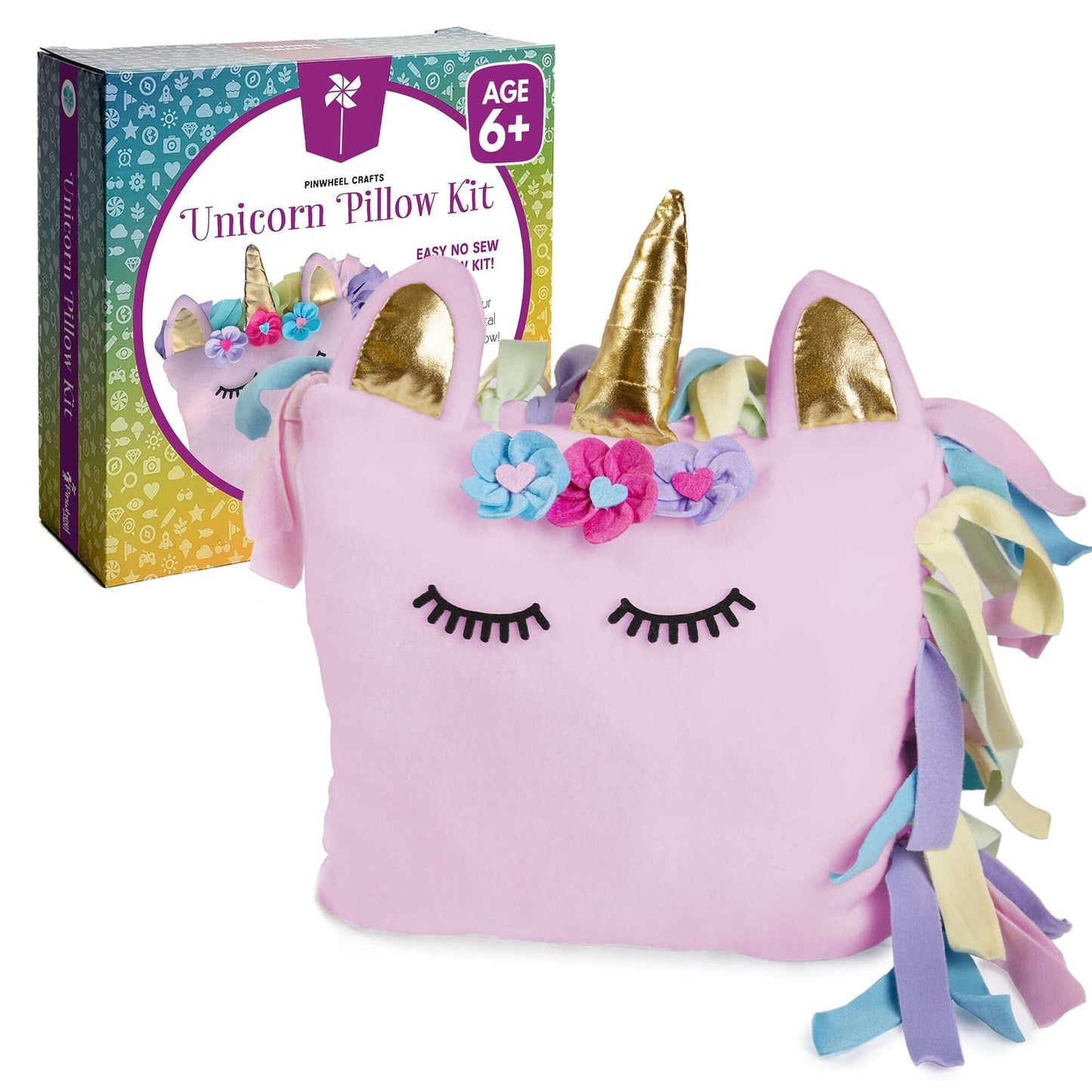 Pinwheel Crafts Unicorn Pillow Kit - DIY Arts and Crafts for Kids Ages 6 7 8-12+ Years, No Sewing Kit for Kids, Unicorn Pink Pillow Craft Kits for Birthday, Christmas Gifts for Girls