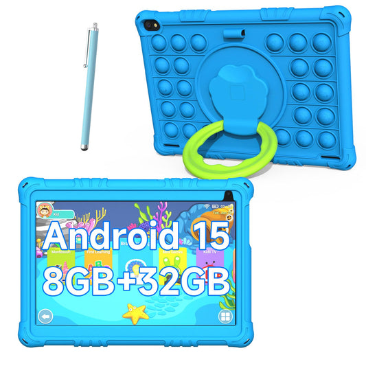 Android 15 Kids Tablet, 10 inch Tablets for Kids, 8GB RAM 32GB ROM 1TB Expand, Toddler Tablet with Parental Control, IPS Screen, Dual Camera, Educational, Games, Shockproof Case for Boys, Blue