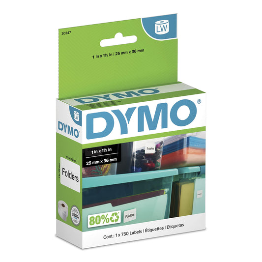 DYMO Authentic LW Library Book Spine Labels, for LabelWriter Printers, White, 1" x 1-1/2", 1 Roll of 750