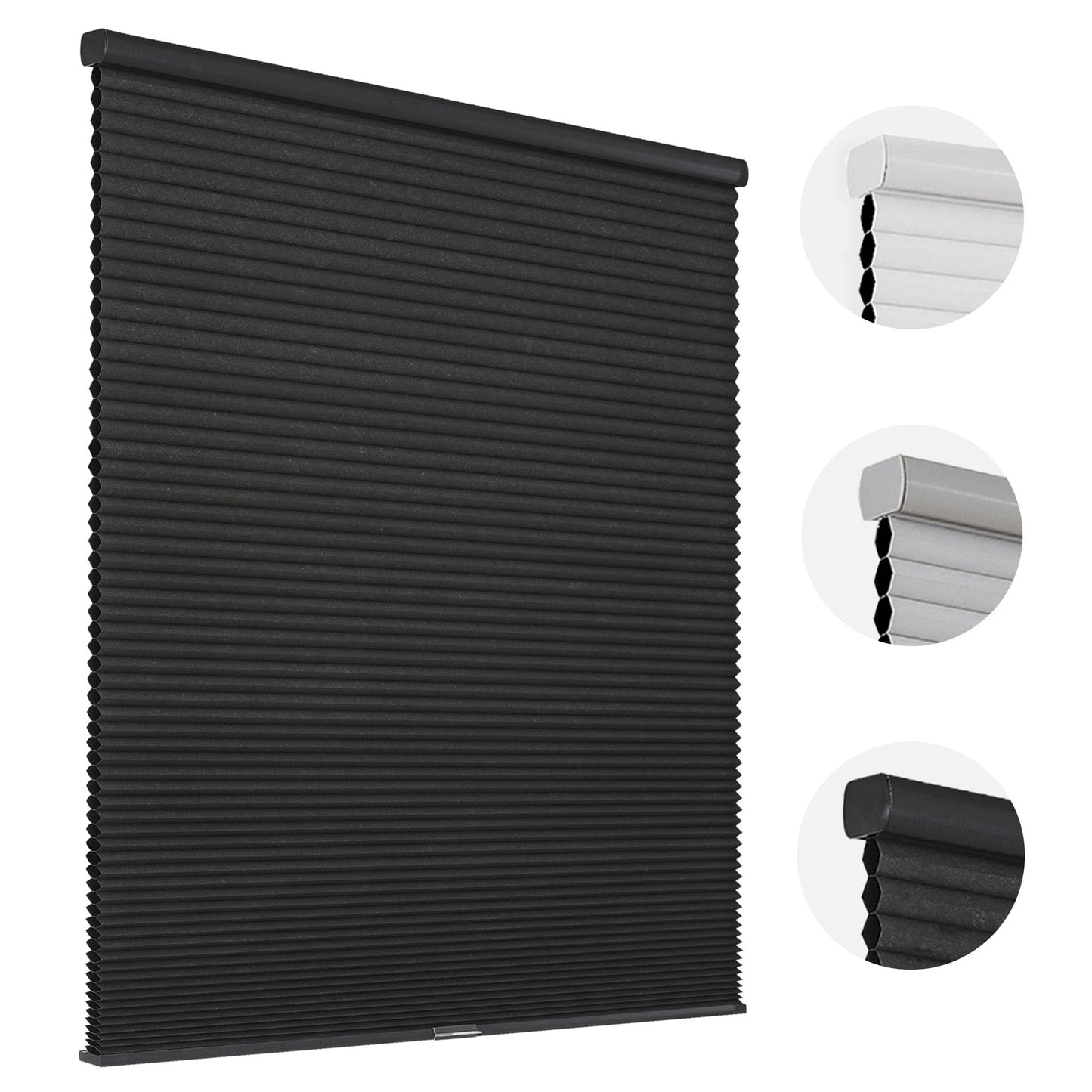 Joydeco Honeycomb Shades, Black Cordless Cellular Shades Blackout, Free-Stop Honeycomb Window Blinds for Bathroom, Bedroom, Living Room, Office, Kitchen (36" W x 64" H)