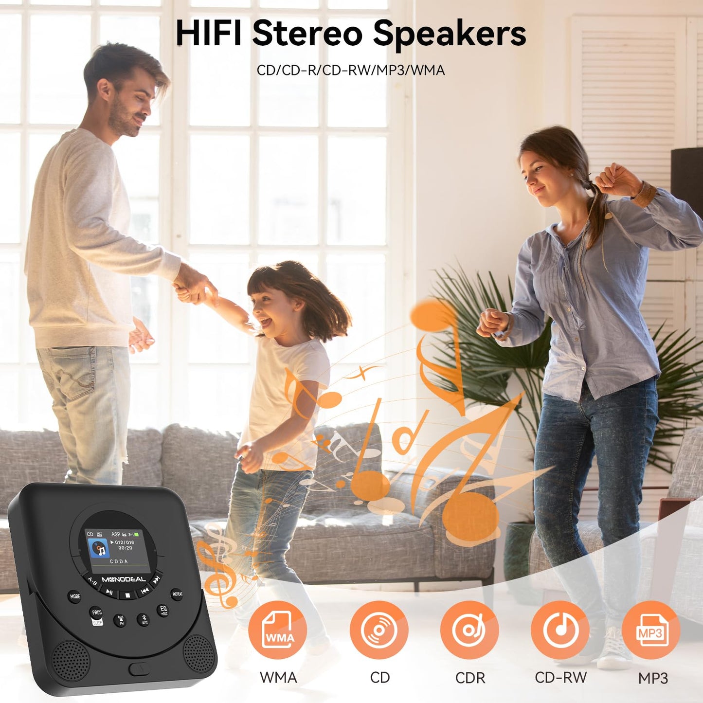 CD Player Portable,MONODEAL Dual Stereo with CD Player with Speakers,Rechargeable CD Player Bluetooth,Support TF Card,FM Receiver and Transmitter,Walkman CD Player with Sleep Timer,Colorful TFT Screen