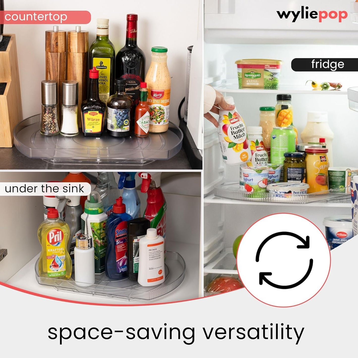 Lazy Susan for Refrigerator - 360° Turntable Refrigerator Organizer and Storage Tray for Fridge, Cabinet & Pantry - Large, Premium Rectangle Lazy Susan (15"x11"x1.3")