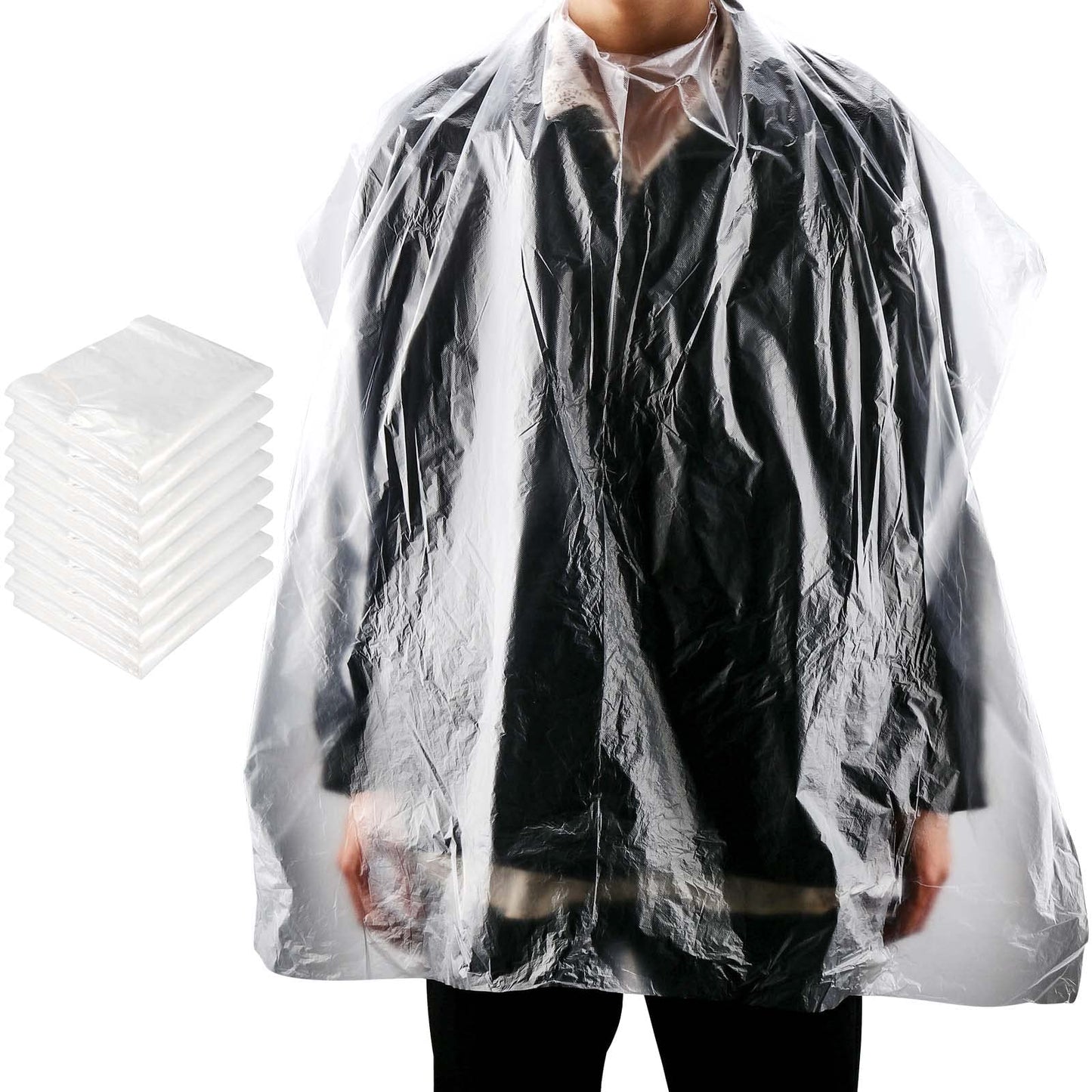 TAICHEUT 400 Pcs 35 x 47 Inch Disposable Clear Hair Salon Capes, Plastic Disposable Waterproof Capes Disposable Hair Cutting Capes for Barbershop and Salon, Clear