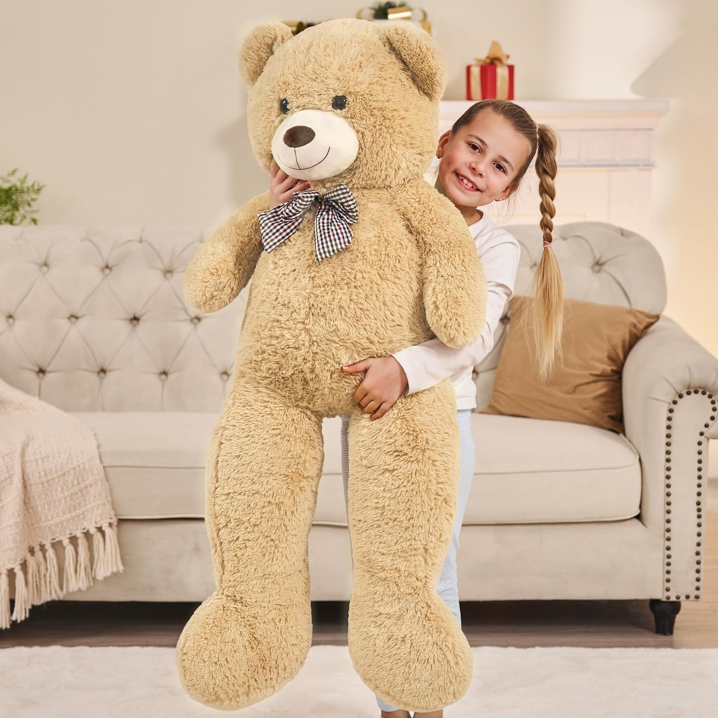 MaoGoLan Giant Teddy Bear 4 Feet, Ultra Soft Big Bear Stuffed Animal 47 Inch Tan Plush Teddy Bear Gift for Baby Shower, Birthday, Party, Valentine’s Day Decor
