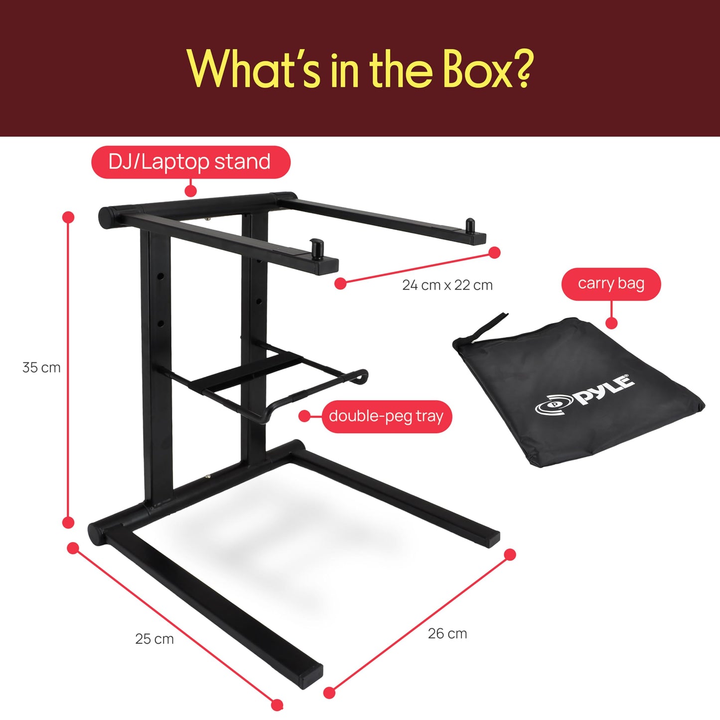 Pyle Portable Folding Laptop Stand - Foldable Laptop Stand with Adjustable Height, Secondary Accessory Tray for iPad, Tablet, DJ Mixer, Workstation, Gaming, Home Use and Carrying Bag Included