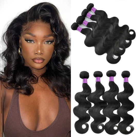 12A Body Wave Bundles Human Hair 10 10 10 10 Inch Human Hair Bundles 100% Unprocessed Brazilian Virgin Hair 4 Bundles Human Hair Extensions for Women Natural Black