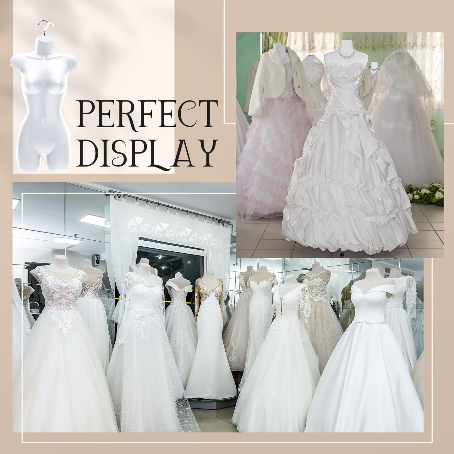 12 Pcs Hanging Mannequin Body Torso Female Women Dress Form with Hanger Hook Hip Long Hollow Back Mannequin Torso Thickened Plastic Shirt Display White (31.1 x 16.1 Inch)