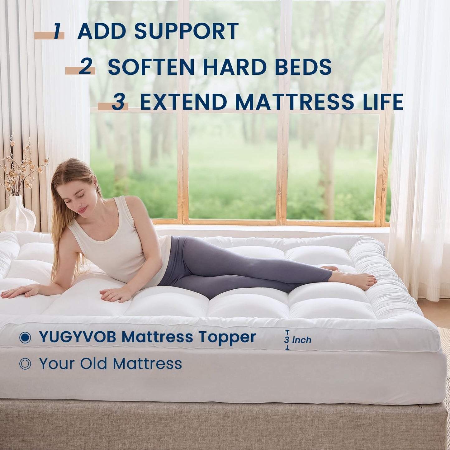 YUGYVOB Full Size Mattress Pad Extra Thick, Cooling, and Breathable Mattress Topper 8-21" Deep Pocket Soft Down Alternative Fi