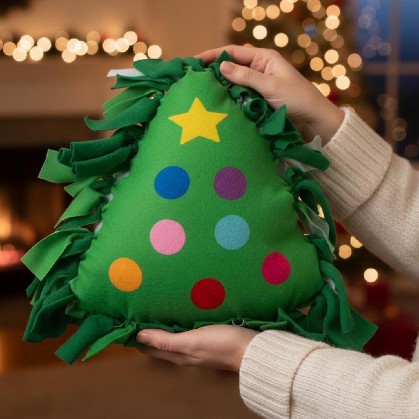 Fun Express 13 3/4" x 15" Christmas Tree Fleece Tied Pillow Craft Kit - Makes 6