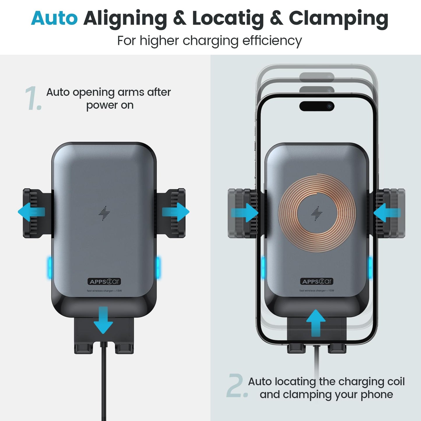 APPS2Car Wireless Car Charger Mount CD Slot Auto Clamping 15W Fast Charging CD Phone Holder for Car Wireless Charger Fit for iPhone 16 15 14 13 12 Pro Max, Samsung S23 Ultra S22, Google, LG etc.