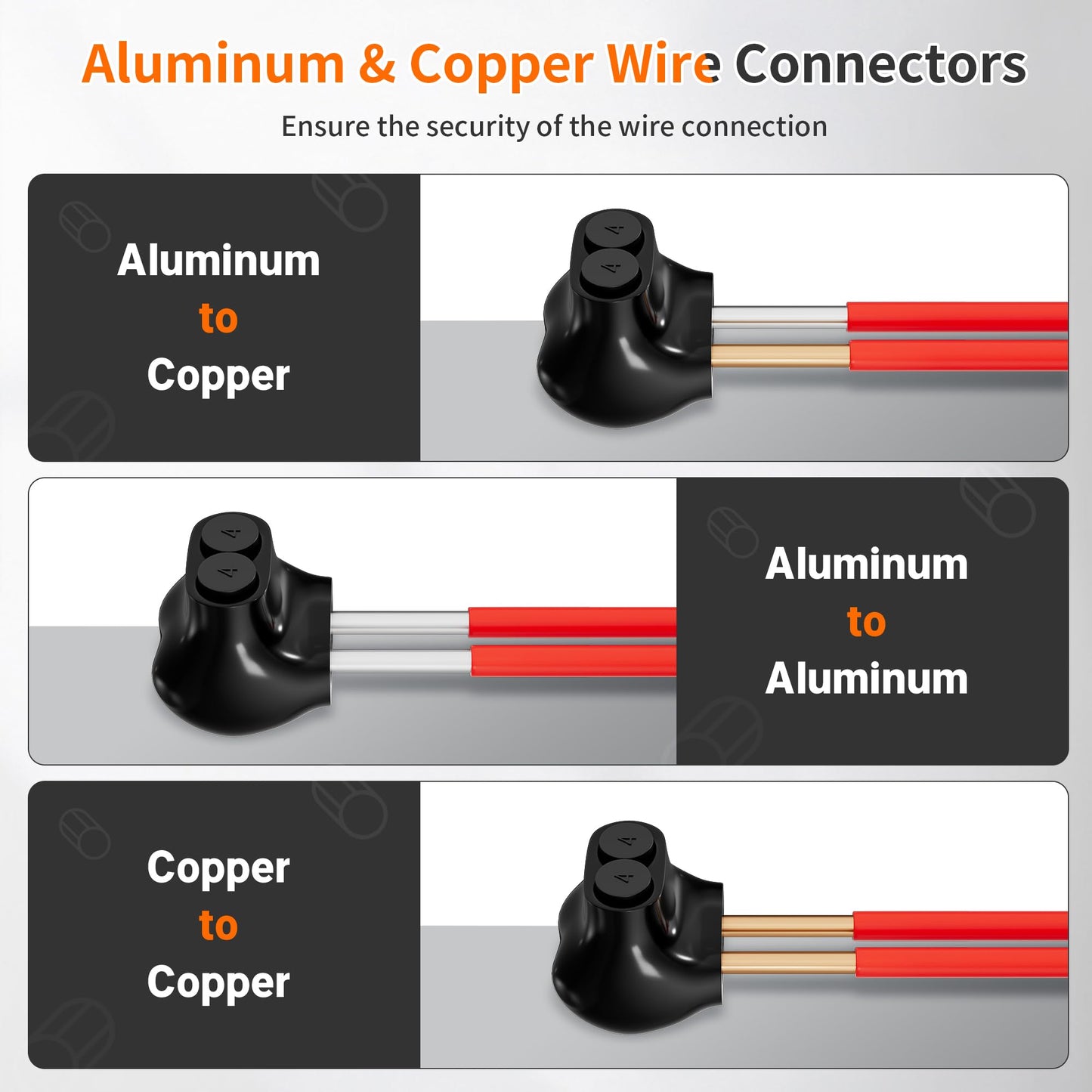 Joinfworld 2 Port Insulated Multi Tap Connector Aluminum to Copper Wire Connectors 4-14AWG Single Side Entry Aluminum Black Electrical Cable Connectors with Slotted Allen Hex - 10 Pack