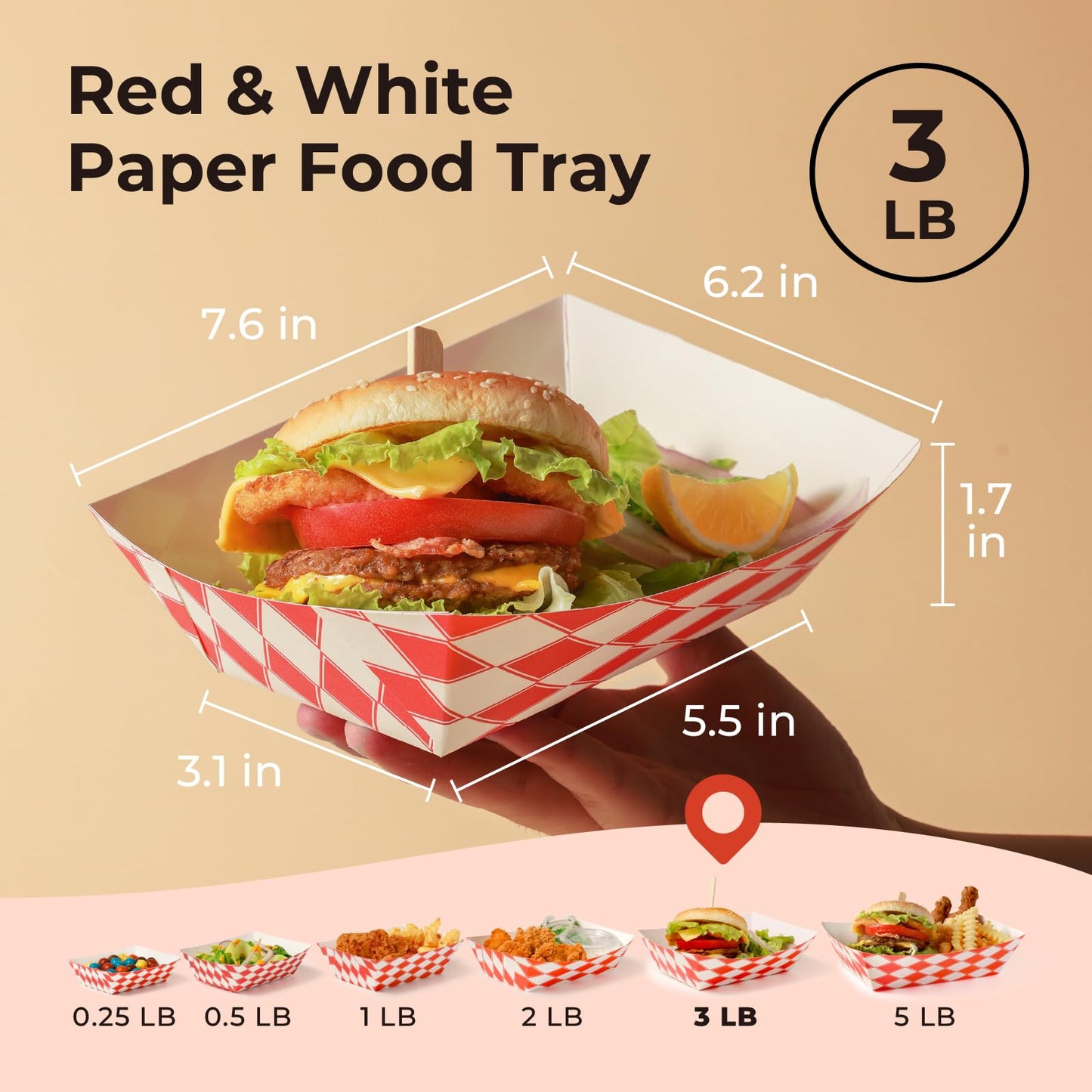 Fit Meal Prep [250 Pack 3 lb Paper Food Boats Heavy Duty Disposable Food Trays, Red Check Nacho Tray for Parties Fairs Picnics Carnivals, Holds Tacos Nachos Fries Hot Dogs Grease Resistant