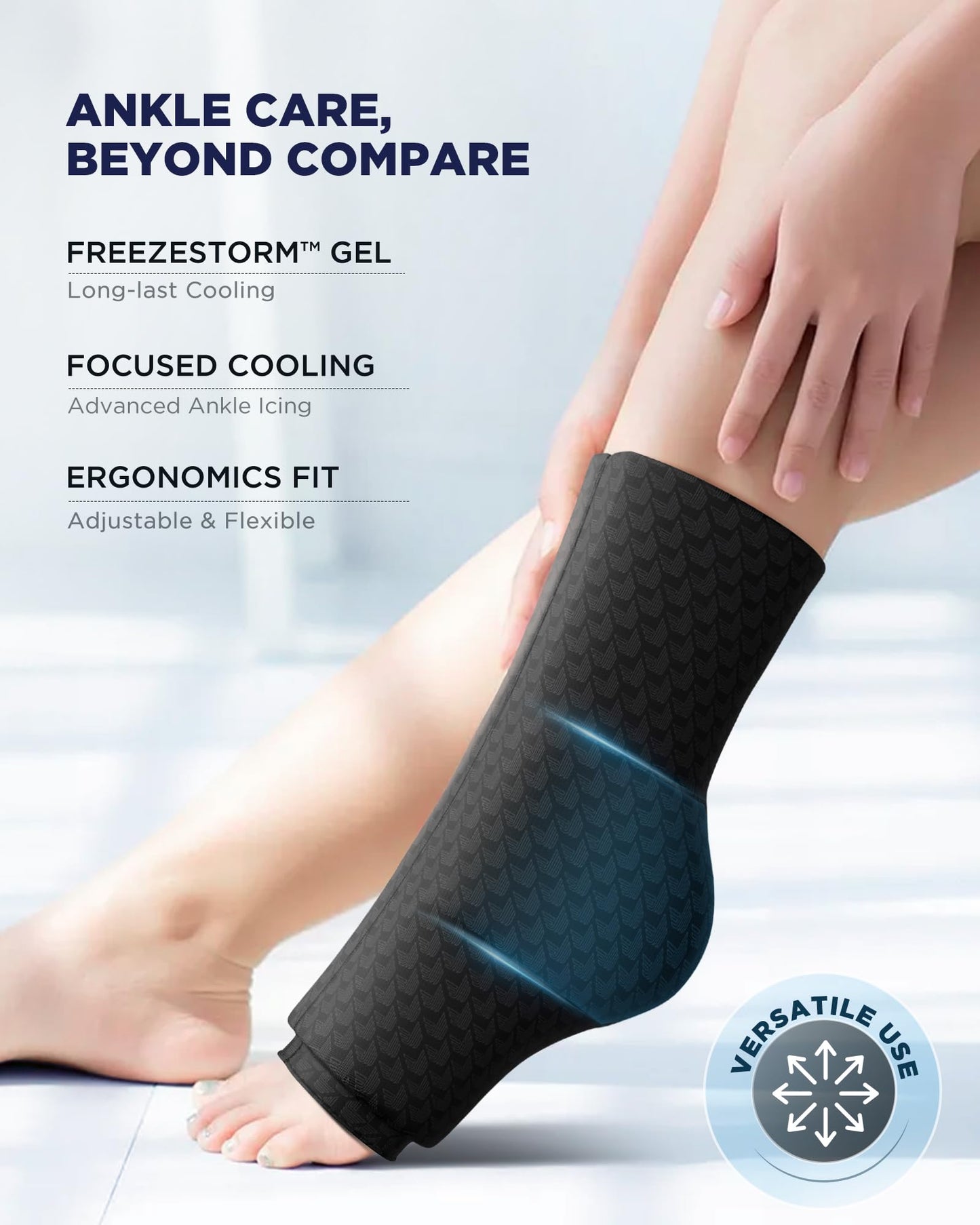 Ankle Ice Pack Wrap with Dual-Freezestorm Cooling Gel for Sprained, Ice Ankle Wrap with Cold Compression & 360°Coverage for Achilles Tendonitis, Swelling Relief and Surgery Fracture Recovery(Large)