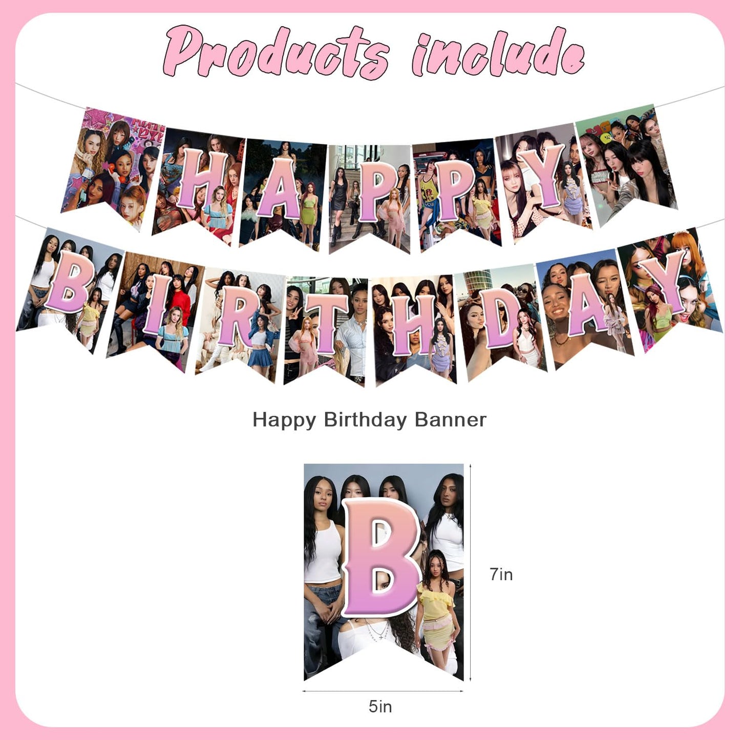 Birthday Party Decoration for K-ATSEYE, Include Happy Birthday Banner, Cake Topper, Latex Balloons, Global Girl Group Party Supplies Merchandise Gift for KATSEYE Fans