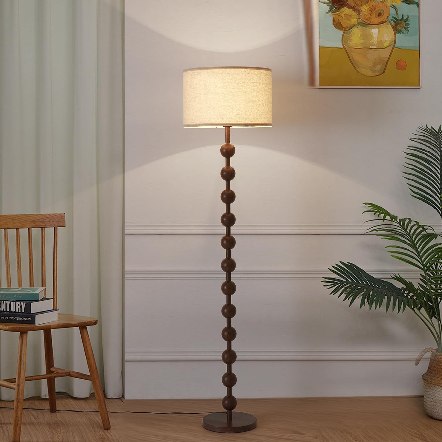 Fetason Modern Dimmable Floor Lamp with Remote Control for Living Room Bedroom, Red Wood Pattern Tall Standing Lamp Light for Home Office Dining Room with Fabric Shade