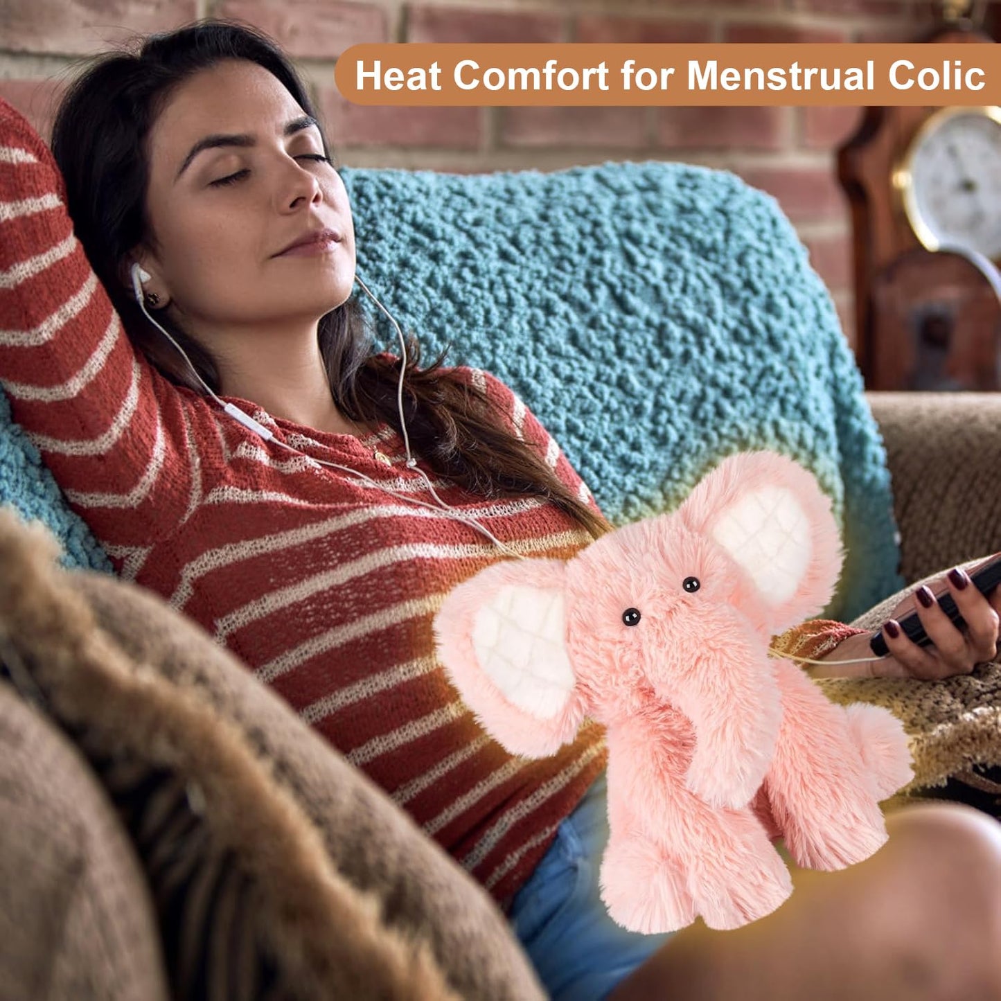 Heatable & Coolable Elephant Stuffed Animal, Microwavable Heating Pad for Cramps & Pain Relief, Stuffed Elephant Plushies for Companion, Cute Stuffed Elephant Toy, Elephant Gifts